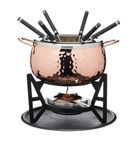 Artesà Fondue Set with 6 Stainless Steel Forks and Bowl, Ceramic Bowl, Metal Stand and Dual Fuel Burner, for Chocolate, Cheese or Meat, Copper