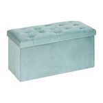 B FSOBEIIALEO Folding Storage Ottoman, Long Shoes Bench, Flannelette Velvet Footrest Stool Seat 31.5"x15.7"x15.7" (Teal, Large)