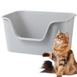 Vealind Open Top Cat Litter Tray with High Sides and Low Entry Cat Litter Box, 100% Leak Proof Anti Splash Pet Litter Box Cat Potty (Grey)