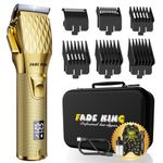 FADEKING® Professional Hair Clippers for Men - Cordless Barber Clippers for Hair Cutting, Rechargeable Hair Beard Trimmer with LED Display & Quality Travel Storage Case(GOLD)