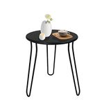 Outdoor Side Tables, Weather Resistant Anti-Rust Outdoor Metal Patio Round End Table, Outdoor End Table for Garden, Porch, Balcony, Yard, Black