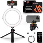 SQUATZ 8'' Small Ring Light for Desk with Stand and Phone Holder - 360 Rotating & Standard Desktop Tripod Kit - 14W Rotation Motion for Vloggers, TikTok, YouTube