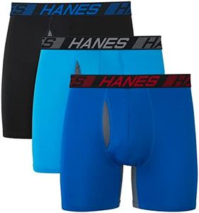 Hanes Men's X-Temp Utility Pocket Boxer Briefs Pack, Total Support Pouch, 3-Pack, Awesome Blue/Palatinate Blue/Black, Large