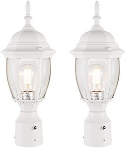 LIT-PaTH Dusk to Dawn Outdoor Post Lighting Fixture Pole Lantern, E26 Medium Base Max 60W, Aluminum Housing Plus Glass, Bulb Not Included (White, 2-Pack)