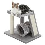 PETEPELA Small Cat Tree with Cat Play Tunnel, 4-in-1 Cat Tower Cat Scratching Post with Large Top Cat Perch and Scratching Board for Indoor Cats