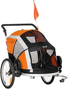 PawHut Dog Bike Trailer 2-in-1 Pet Stroller for Large Dogs Cart Foldable Bicycle Carrier Aluminium Frame with Safety Leash Hitch Coupler Reflector Flag Orange