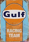 KSFEITING Retro Metal Tin Sign,Gulf Racing Replica Vintage Garage Shed Car Sign Exterior Home Cave Garage bar Wall Decoration Vintage Metal Aluminum Sign 8 x 12 inch…