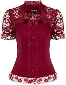 SCARLET DARKNESS Manches Courts Chemiser Femme Vintage Victorienne Blouse pour Femme Haut Rétro Elégante Casual L Vin Rouge SL33S21-2