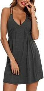 Senert Women Sexy Chemise Nightgown Sleepwear V Neck Full Slip Babydoll Lingerie Sleep Dress Deep Gray,S
