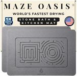 MAZE OASIS - 5X Faster Drying - Premium Stone Bath Mat Set - Engineered Design – Diatomaceous Earth Bathroom Mat & Stone Drying Mat for Kitchen Counter – Non Slip, Engraved Airflow – Serenity Ash 2Pc