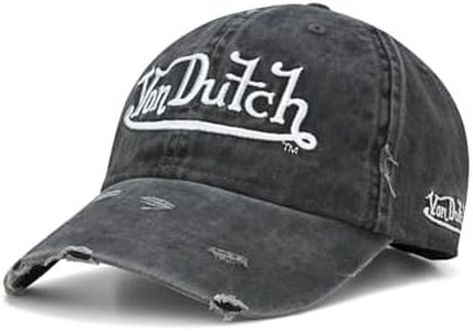Von Dutch Men's and Women's Classic Cap - Retro Vintage Cotton Curved Brim Hat, Black Distressed with Patched, Size One Size, Black Distressed