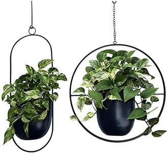 2 Pack Metal Hanging Planters + Hook | Hanging Planters Indoor, Modern Wall & Ceiling Planters, Mid Century Planter for Indoor & Outdoor (Round+Oval)