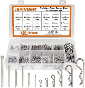 ISPINNER 200pcs Cotter Pin Hairpin R Clips Assortment Kit, 304 Stainless Steel 12 Sizes Fastener for Hitch Pin Lock Systems