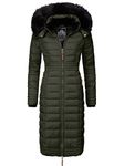 Navahoo Umay Women's Winter Coat Warm Quilted Coat Long with Hood XS-XXL, olive, L