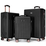 Vivo Technologies Luggage Sets 3 Piece Hard Shell ABS Suitcases with TSA Lock Lightweight Durable Trolley Travel Carry On Suitcase 3pcs Cabin with 4 Spinner Wheels, 20" 24" 28" Black