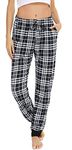 Vlazom Womens Pajama Pants Soft Lounge Plaid Bottoms Pj's Trousers with Pockets for Sleeping Running, A-Navy Blue,XXL