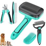 WOPQAEM Dog Brush Kit for Grooming Short & Long Haired Dogs & Cats, 5 in 1 Pet Grooming Set for Small Animals, 5 PCS Puppy Self-Cleaning Slicker Brush and Pet Comb for Shedding Medium & Large Dogs