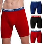 INNERSY Men's 8.5" Boxer Briefs Long Leg Anti Chafing Cotton Stretch Underwear 3-Pack(Contrast,Large)