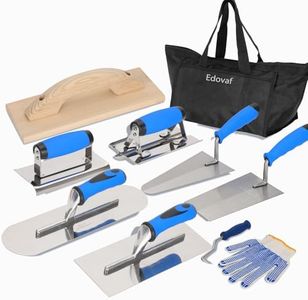 Edovaf 10pcs Concrete Trowel Tool Set,Professional Masonry Hand Tool Kit Includes Finishing Trowel,Pool Trowel,Wood Float,Gauging Trowel,Concrete Edger, Groover,Wire Twister Tool, Gloves and Tool Bag