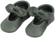 Freshly Picked First Pair Knotted Bow Baby Girl Leather Moccasins - Soft Sole Baby Shoes, Infant Shoes Forest