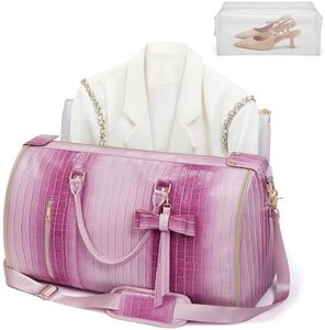 STHMEOOHT Convertible Garment Duffle Bag for Women, Foldable 2-in-1 Carry On Travel Bag with Shoe Compartment & Toiletry Pocket, PU Leather Stylish Garment Bags for Business Trip, Vacation, Pink-White