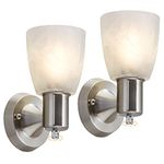 Wall Sconces Set of 2, Brushed Nickel Vanity Lights for Bathroom, Modern Wall Light Fixtures with Rotary Switch, Wall Mount Light with Frosted Glass, Farmhouse Wall Lamp for Bedroom Living Room