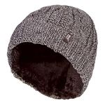 HEAT HOLDERS - Ladies Warm Fleece Lined Insulated Turn Over Cuff Cable Knit Thermal Winter Beanie Hat (One Size, Fawn (TOR))