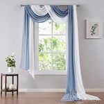 Warm Home Designs Chiffon Double Window Scarves in Dusty Blue and White Colors for Blue Home Decor. Each Chiffon Window Scarf for Living Room or Bedroom is 35 x 216 Inches. CHS White & D Blue 216