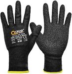 QEARSAFETY 1 Pair Black HPPE Cut 5 Protection Work Safety Gloves, Textured Grip Latex Rubber Palm Coated, Abrasion, Snug, Tough,Cut Sharp Glasses, Metal Work, Construction,DIY(XL/10)