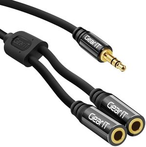 3.5mm splitter, 3.5mm Audio Stereo Y Splitter Cable, GearIt (2 Pack) (3 Feet 0.9 Meters) 3.5mm Male to 2 Female Extension Speaker Headphone Stereo Audio Cable with Step Down, White