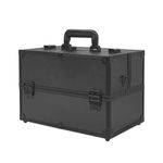 LACOPINE Makeup Train Case Professional Adjustable - 4 Trays Cosmetic Cases Makeup Storage Organizer Box with Lock and Compartments (DESIGN2-BLACK)