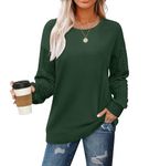 Jescakoo Sweatshirts for Women Long Sleeve Tops Crewneck Sweatshirts Women Long Sleeve Shirts Womens Sweaters Fall Clothing Trendy 2024 Dark Green Size 14-16