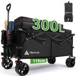 Hikenture Extended Wagon Cart Foldable, 500 LBS Heavy Duty Folding Wagon, Collapsible Wagon with Big Wheels for Sand, 300L Large Capacity Foldable Wagon, Utility Grocery Cart for Garden, Sports