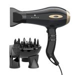 Professional Tourmaline Hair Dryer 1875W Fast Drying Blow Dryer with Concentrator & Diffuser & Pik Lightweight Ionic Hairdryer with 2 Speed and 3 Heat Setting