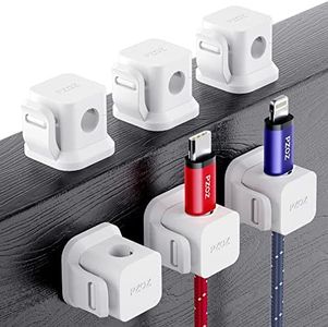 PZOZ 6 Pack Cable Organiser - Adhesive Cable Holder Management Clips for Desk Home Kitchen Office Car Wall Desktop Night Stand USB Charging Cord Wire Organizer (White)