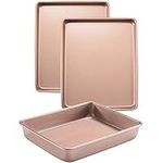 Joho Baking Nonstick Baking Cookie Sheets,Professional Baking Pan Set for Oven,Bakeware Set of 3,Baking Sheet Pans Cookie Trays,3-Piece,Gold