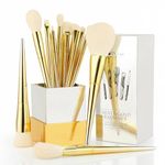 DUcare Makeup Brushes 15Pcs Makeup Brush Set with Holder Premium Synthetic Powder Foundation Contour Blush Concealer Eye Shadow Blending Liner Make Up Brush Kit gold-silver