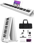 Finger Dance 61 Key Keyboard, Folding Piano, Semi Weighted Keys Portable Piano, Bluetooth & MIDI, Foldable Keyboard Piano for Beginner - Pearl White