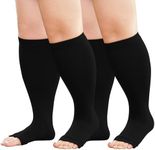 BODALA Plus Size Compression Socks: Wide Calf Compression Toeless Stockings for Men Women - Open Toe 20-30 mmHg Compression Hose Support for Travel Nurses 6XL Black