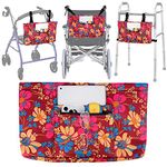 supregear Universal Accessories Bag for Walker, Wheelchair, Rollator, Scooters, Seniors Detachable Preserve Heat Cooler w/Cup Holder-Folding Walker Basket Waterproof Walker Caddy Pouch, Floral