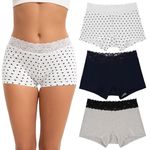 INNERSY Women's Boyshorts Underwear Boxer Briefs Lace Panties Cotton Anti Chafing 3 Pack(White/Blue/Grey,Medium)