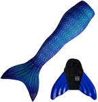 Sun Tails Mermaid Tail + Monofin for Swimming (Child M 6-7, Ocean Deep - Blue Monofin)