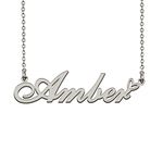 Dainty Friendship Name Necklace Silver for Girls with Heart Pendant Amber