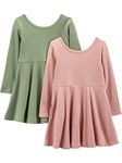 Simple Joys by Carter's Girls' 2-Pack Stretch Rib Dresses, Olive/Pink, 7 Years (Pack of 2)