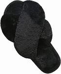 EASYLEE Women Fuzzy Fluffy Furry Slippers Fur Flip Flop Open Toe Slippers Cross Band Shoes Slides for Ladies House Home Indoor Outdoor (Black,8.0-9.0)