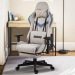 BAYBEE Drogo Ergo Plus Ergonomic Gaming Chair With Footrest,Breathable Fabric,Adjustable Seat&3D Armrest|Head&Massager Lumbar Support Pillow|Home&Office Chair With Full Recline Back(Grey)