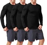 TEX2FIT Men's Long Sleeve T-Shirt Multi-Pack, 3 Pack Men's Performance Long Sleeved Quick-Dry UV Shirts(Black/Black/Black, X-Large)