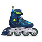 Nivia Pro 90 Inline Skate, Adjustable Inline Roller Skates for Unisex Kids & Adults, Outdoor Skating Shoes Roller Blades, 90mm Wheels for Smoother Rides (Medium, Blue/Green)