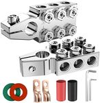 Battery Terminal Connectors, 12-Way Battery Terminal Clamps, BetyBedy Battery Terminals Top Post 8AWG up to 4/0(XL) AWG Gauge, Positive and Negative (+/-)(1 Pair) for SAE/DIN/EN Tapered Top Post