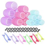 FREDY’s 31 Pieces Hair Rollers Set – 18 Self Grip Velcro Hair Curlers,12 Duckbill Sectioning Clips and 1 Centipede Shape Hair Clip for Barber Salon Hair Dressing (Rollers: 44mm, 30mm and 25mm)